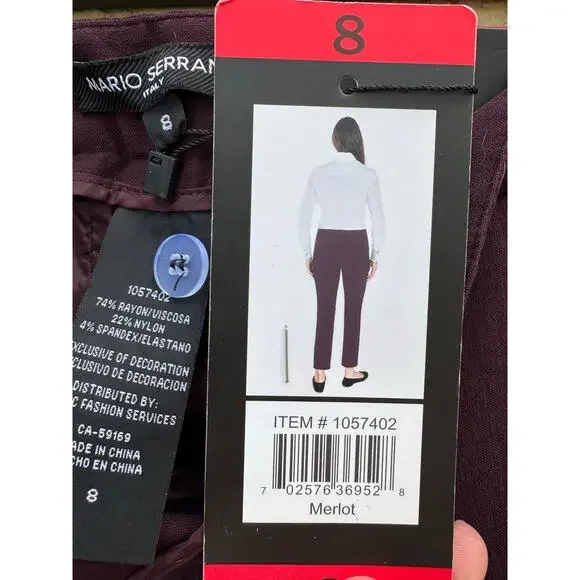 Mario Serrani Pants Size 8 Merlot Slim Fit Comfort Stretch - Picture 5 of 6